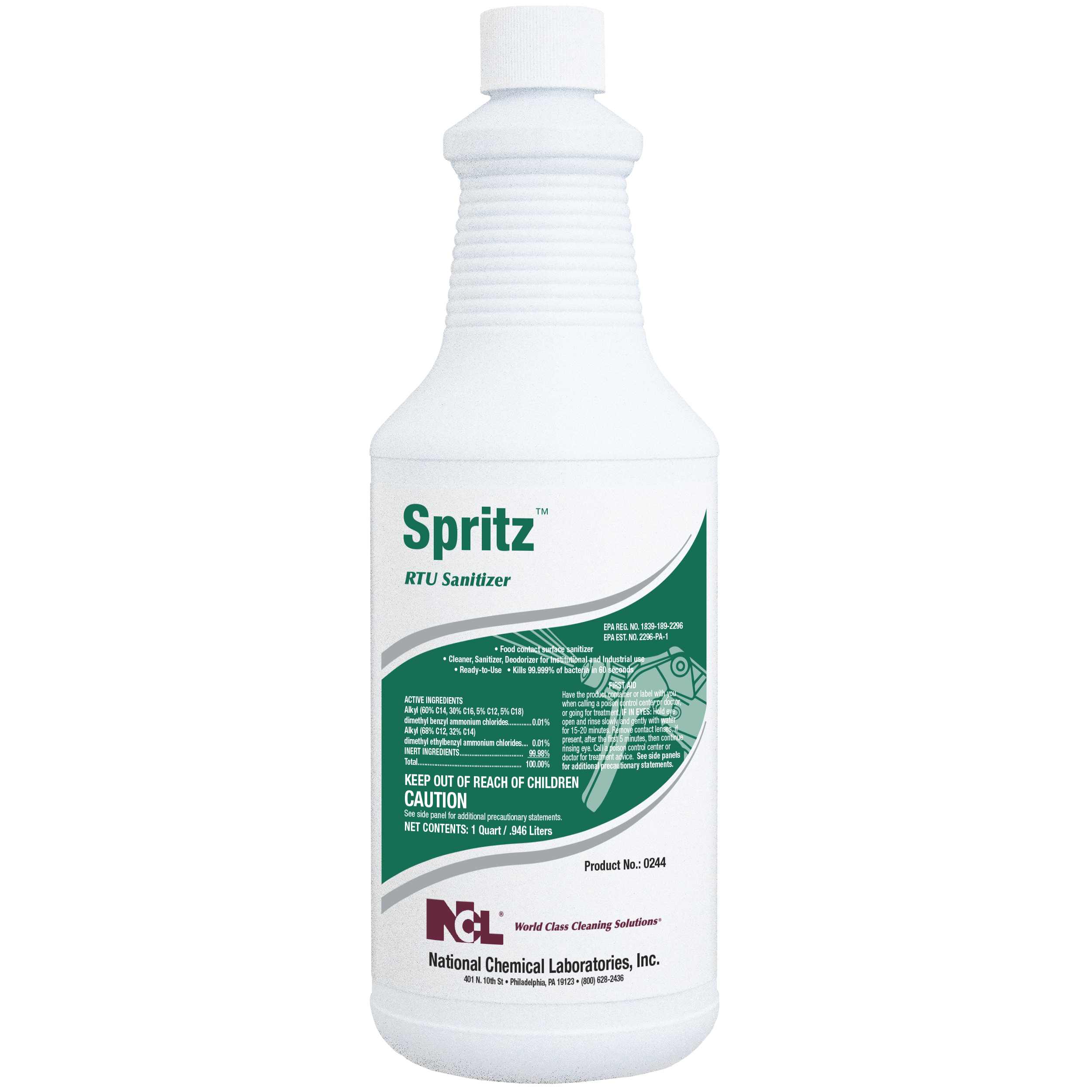  SPRITZ RTU Sanitizing Spray 12/32 oz (1 Qt.) Case (NCL0244-36) 