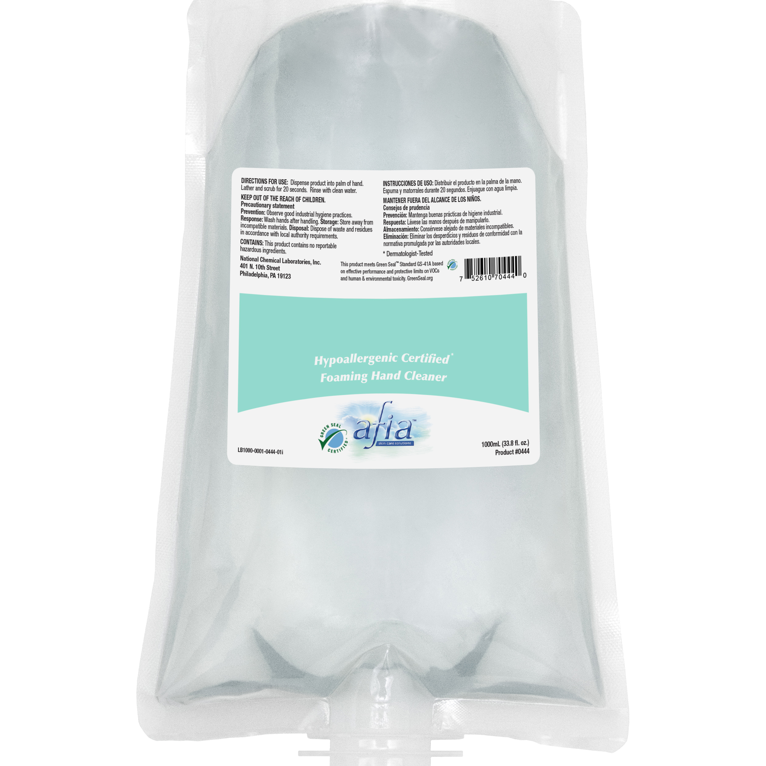  Afia Hypoallergenic Certified Foaming Hand Cleaner 6 x Case (NCL0444-57) 