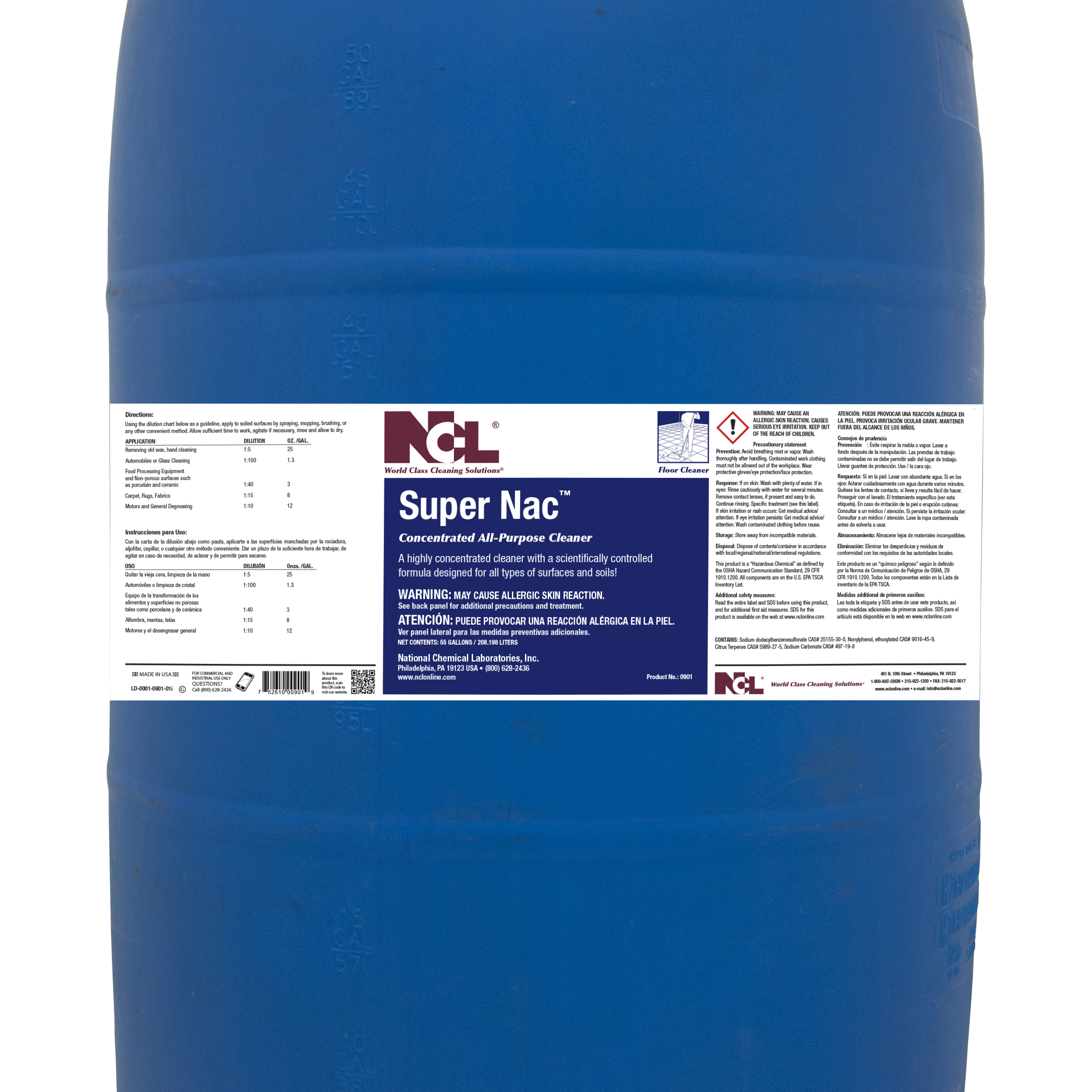  SUPER NAC Concentrated All Purpose Cleaner 55 Gallon Drum (NCL0901-18) 