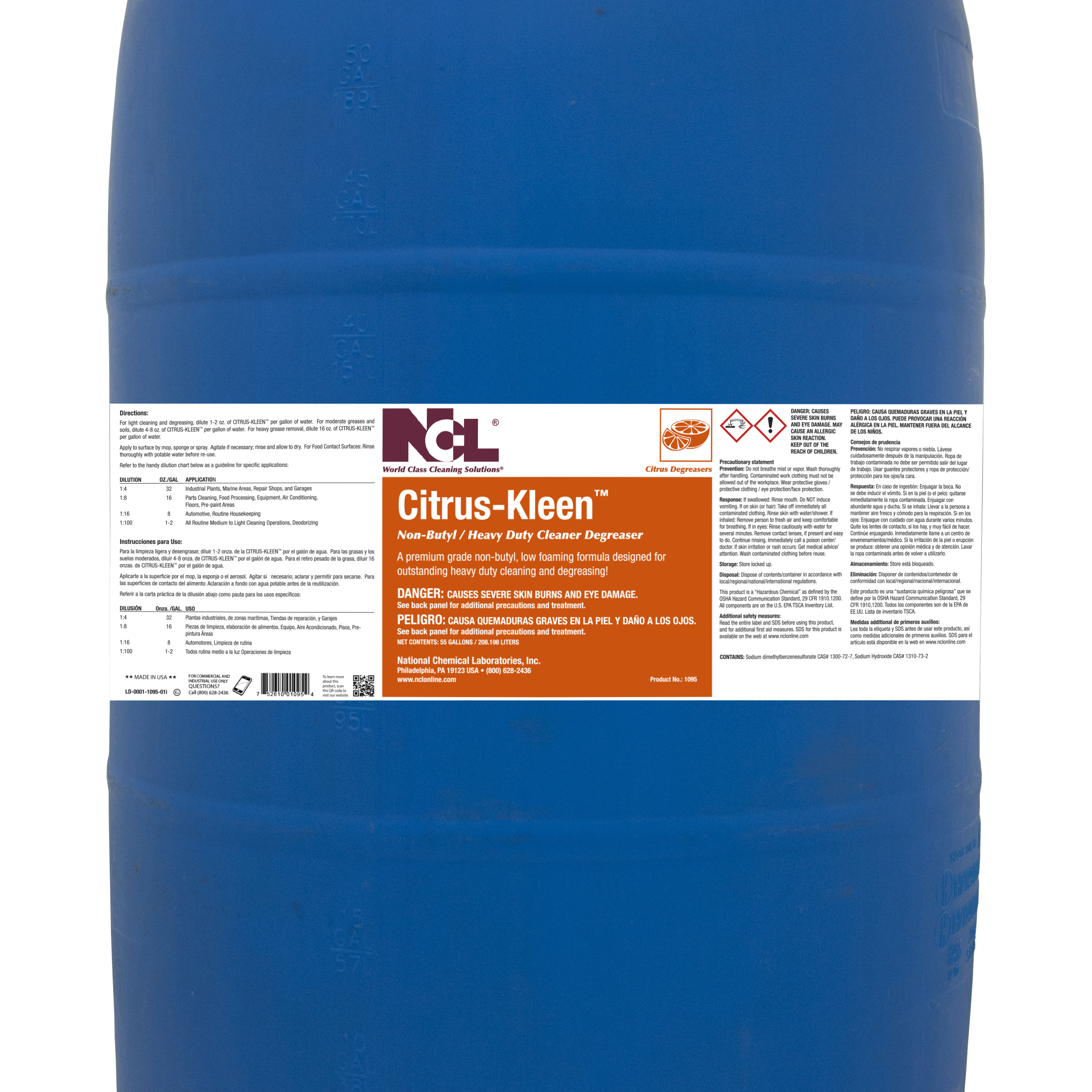  CITRUS-KLEEN Non-Butyl Cleaner Degreaser 55 Gallon Drum (NCL1095-18) 