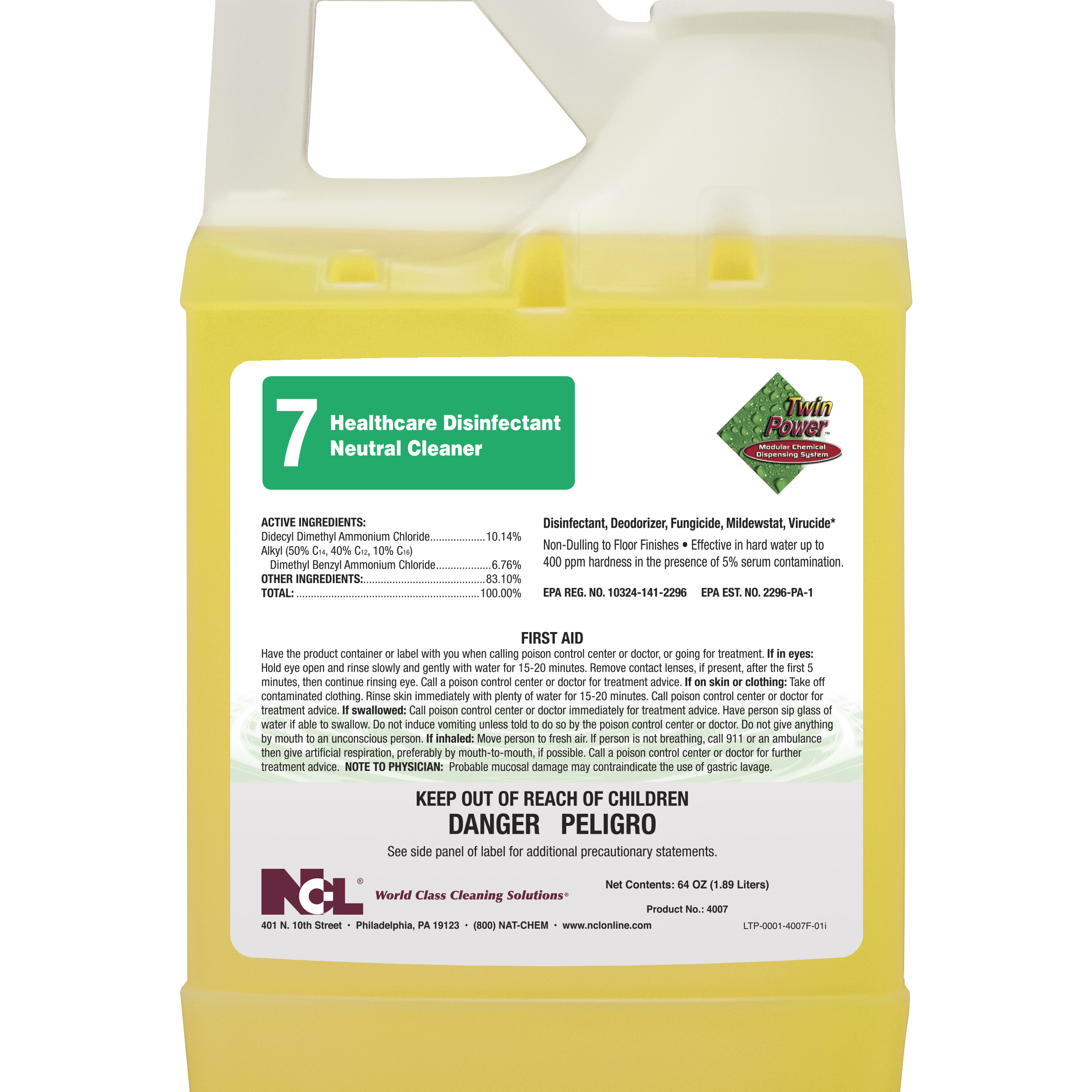  TWIN POWER #7 HEALTHCARE DISINFECTANT NEUTRAL CLEANER 6/64 oz Case (NCL4007-65) 